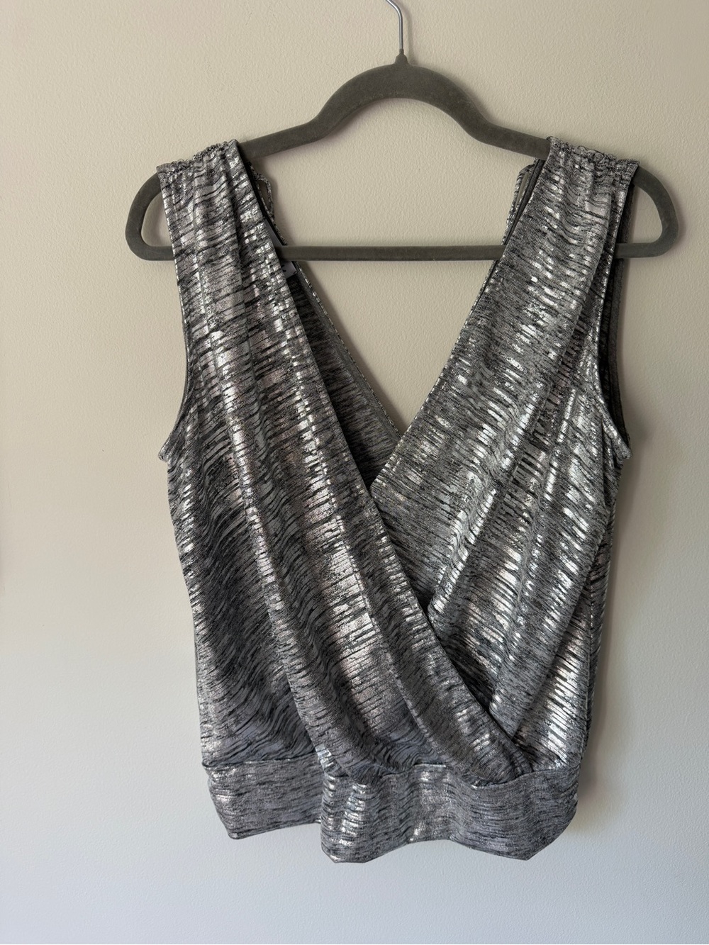 Veronica M Silver Metallic Surplice Camisole